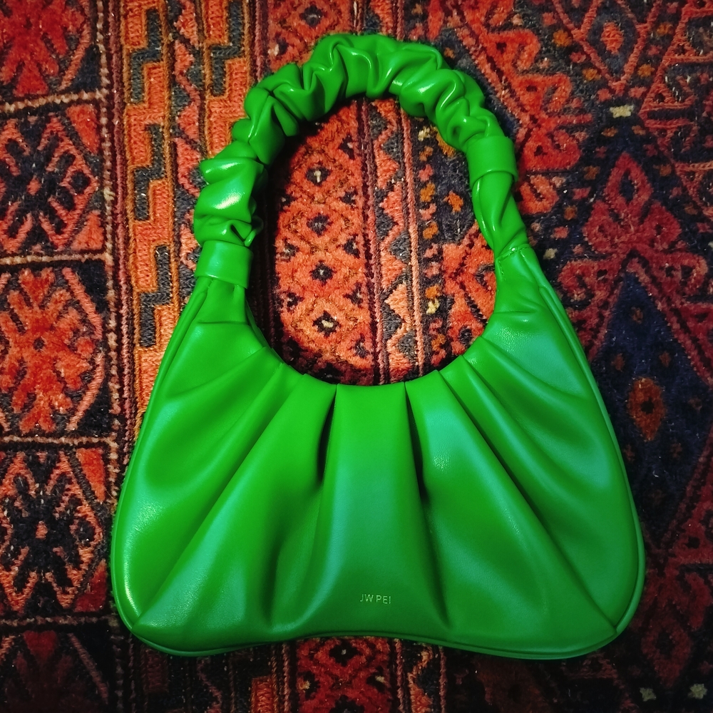 JW PEI Green Shoulder Bag - Stylish Ruched Handle